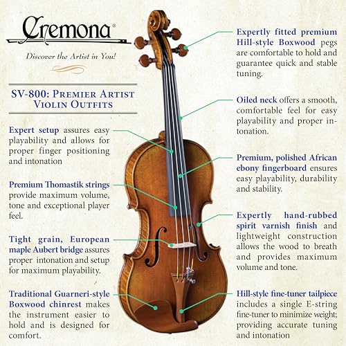 Cremona, 4-String Violin, Orange,Golden,Brown, 4/4 Size (SV-800) - Image 2