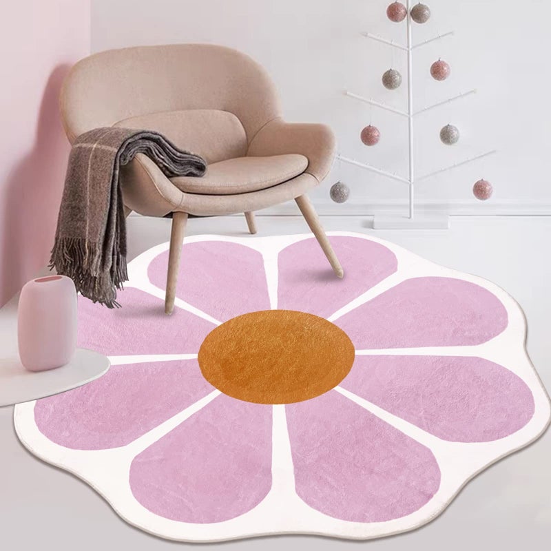 USTIDE Pink Flower Shaped Rug 47x47 Inch Cute Round Area Rug for Bedroom Living Room Fluffy Circular Carpet Washable Floor Mat for Kids Room Nursery Room Playroom