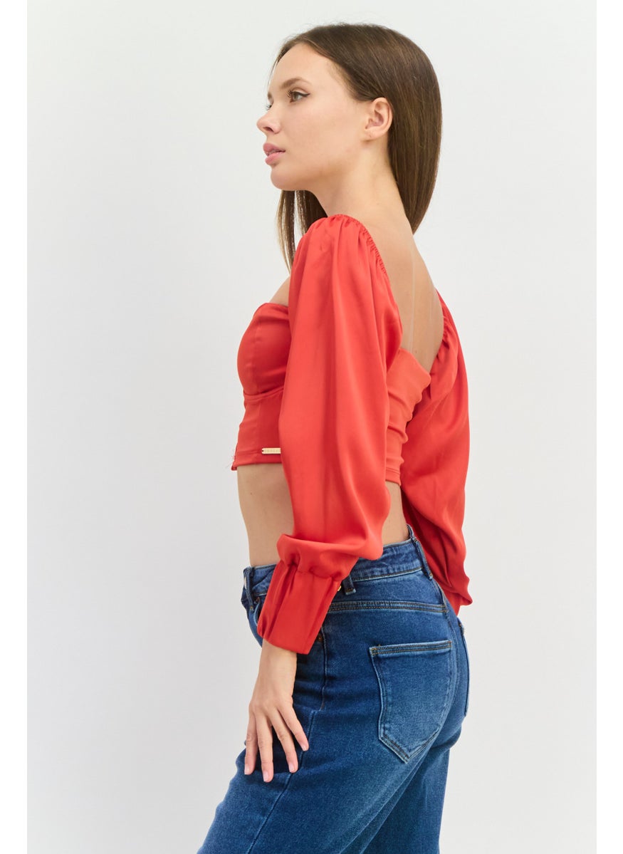 Women Sweatheart Neckline Long Sleeve Plain Crop Top, Red - pzsku/Z5A9D4469D44BDE0F024AZ/45/_/1739973950/69b98c9c-dd8a-4b2d-b5ad-5f606db57706