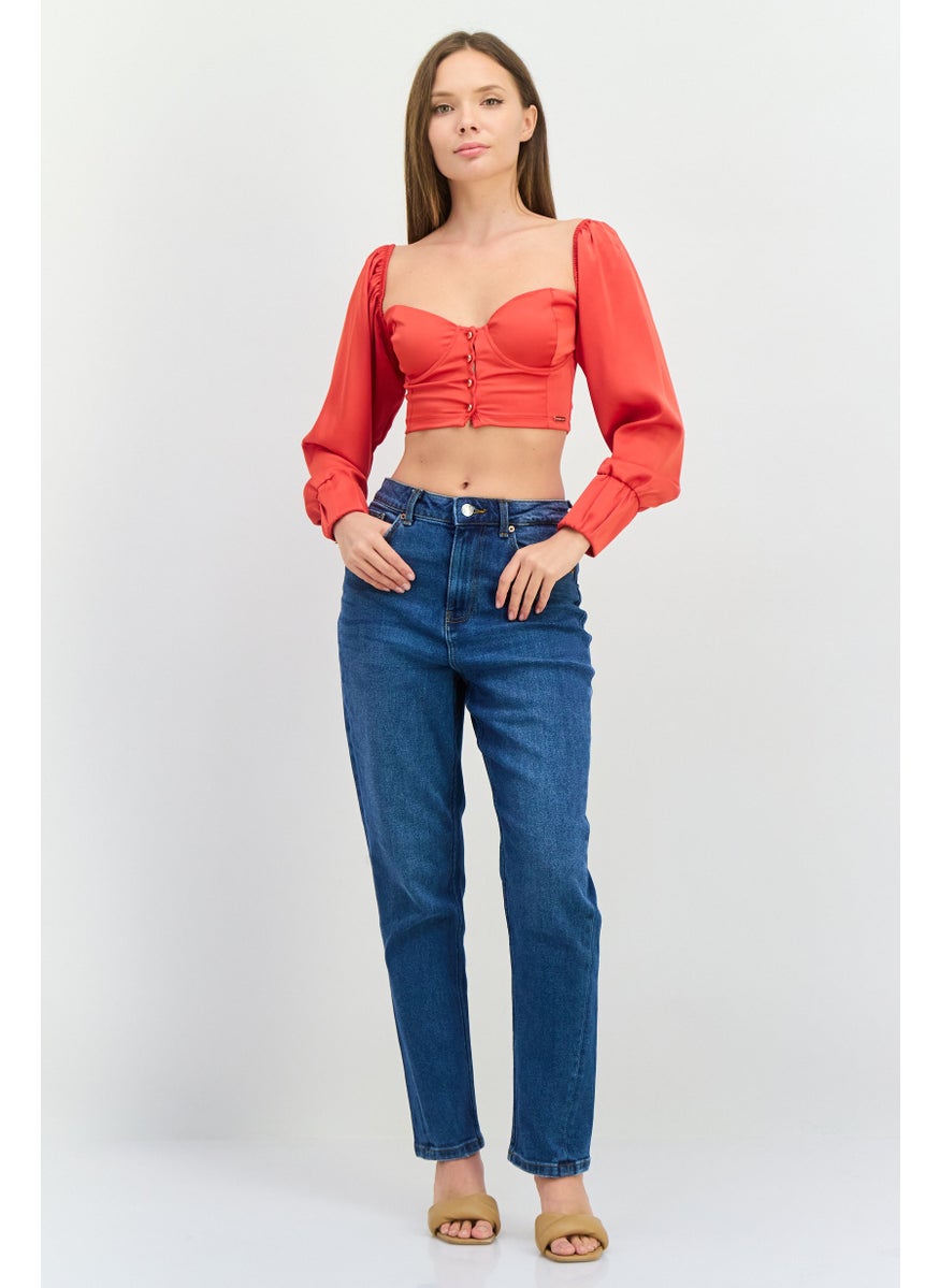 Women Sweatheart Neckline Long Sleeve Plain Crop Top, Red - pzsku/Z5A9D4469D44BDE0F024AZ/45/_/1739973951/45c29f92-8a84-4aad-8d2b-81211f25cb97