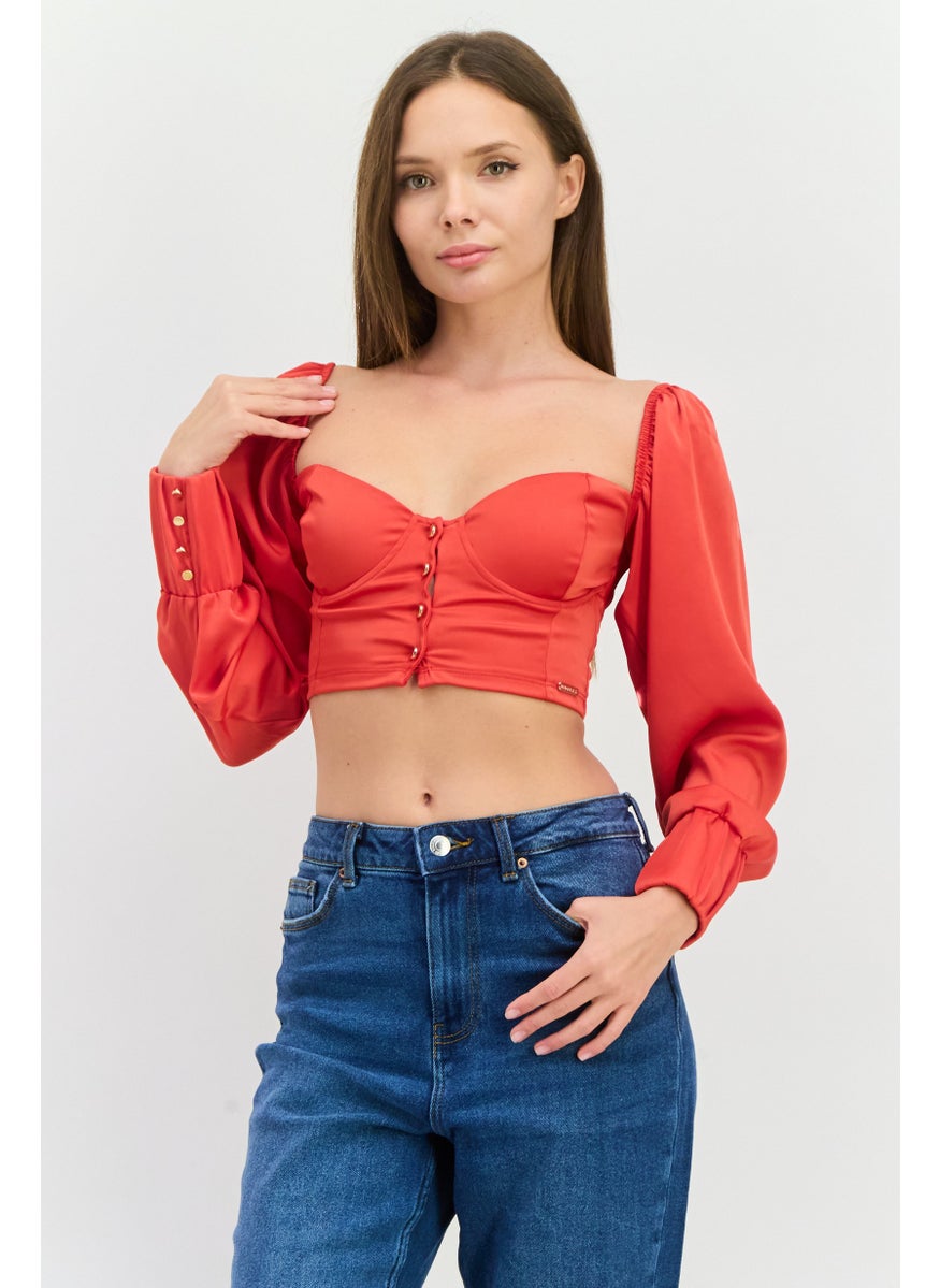 Women Sweatheart Neckline Long Sleeve Plain Crop Top, Red - pzsku/Z5A9D4469D44BDE0F024AZ/45/_/1739973954/504c02ad-d34e-4c25-9c77-9294d5f9cb70