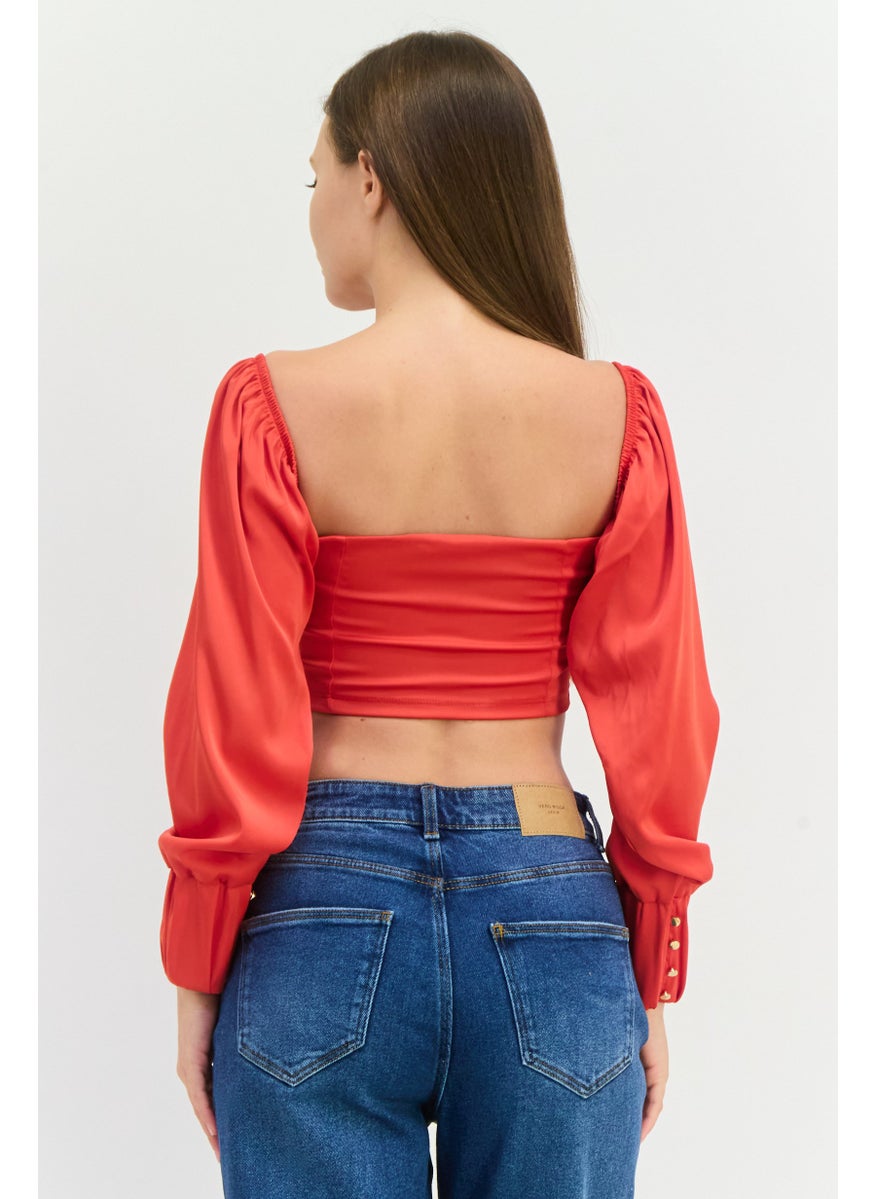 Women Sweatheart Neckline Long Sleeve Plain Crop Top, Red - pzsku/Z5A9D4469D44BDE0F024AZ/45/_/1739973956/0c690e65-360c-4a56-9cae-62bd76c9d283