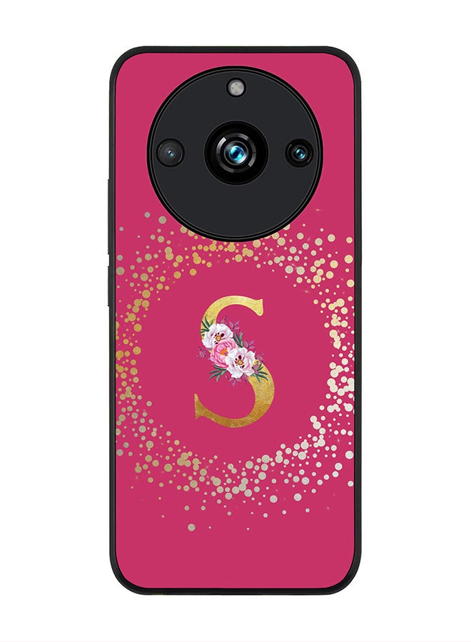 Stylizedd Rugged Black Edge case for Realme 11 Pro/Realme 11 Pro+, Slim fit Flexible   Custom Monogram Initial Letter Floral Pattern Alphabet - S (Dark Pink Rose) - Image 1