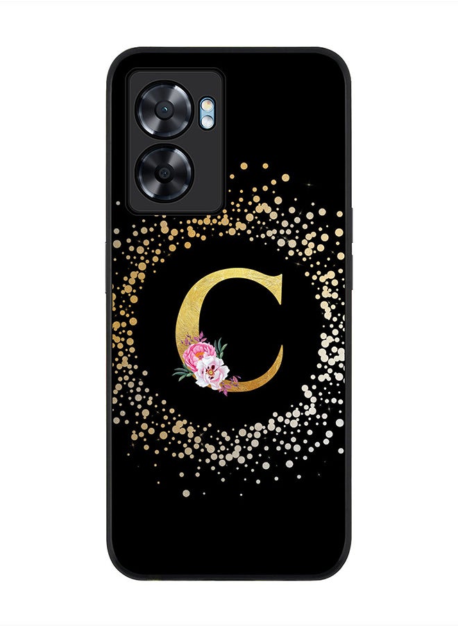 Stylizedd Rugged Black edge case for Oppo A57, Slim fit Rubber Edges Thin Cover -  Custom Monogram Initial Letter Floral Pattern Alphabet - C  (Black )  - Image 1