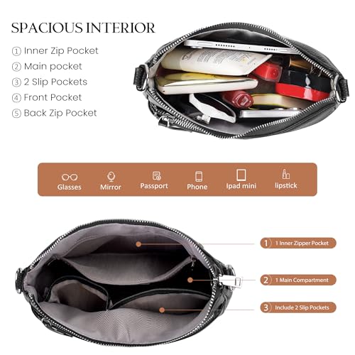 befen Genuine Leather Crossbody bag for Women, Black Leather Purse Women's Hobo Crossbody Purse Shoulder Handbags with Adjustable Wide Shoulder Strap for Everyday and Travel - Image 3