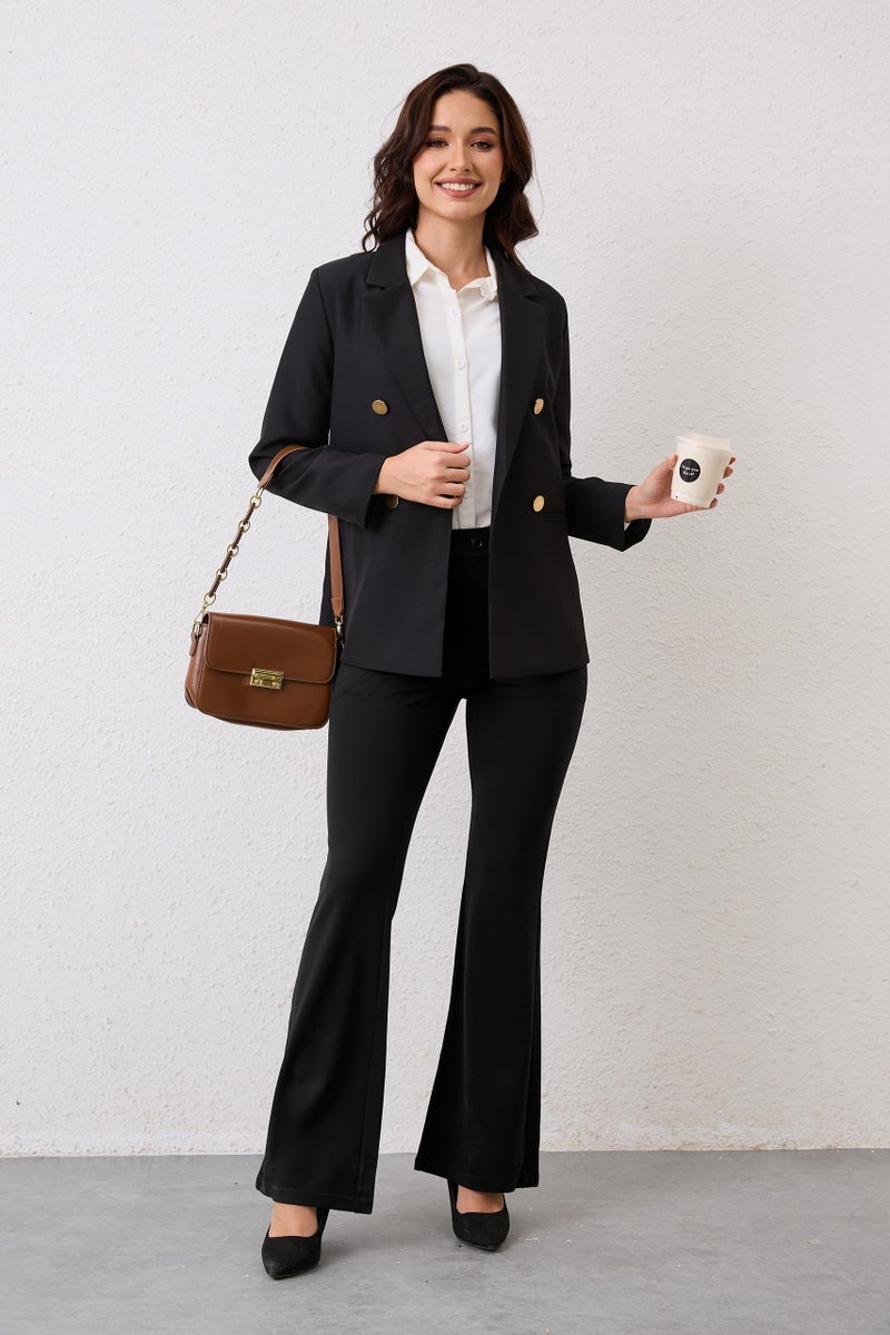 VIMPEP Flare Yoga Dress Work Pants Women High Waisted Pull On Stretchy Slacks Flared Leggings for Business Casual with Pockets 2102 33 Black M - Image 3