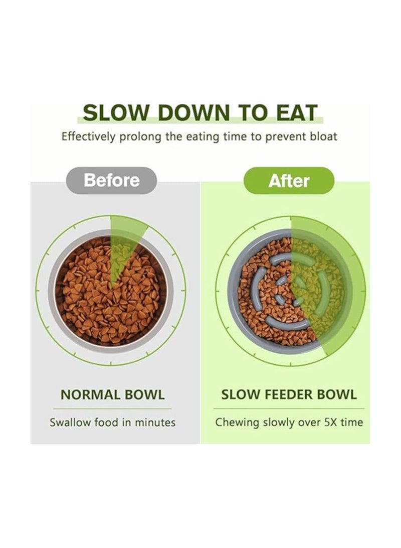 وعاء تغذية بطيء مزدوج عالي التحمل - أوعية طعام وماء للحيوانات الأليفة - الجراء، الكلاب والقطط الكبيرة الحجم - غير قابل للانزلاق - مضاد للاختناق - سهل الاستخدام، سهل الغسل مصنوع من مادة صالحة للطعام، غير سامة - Image 2