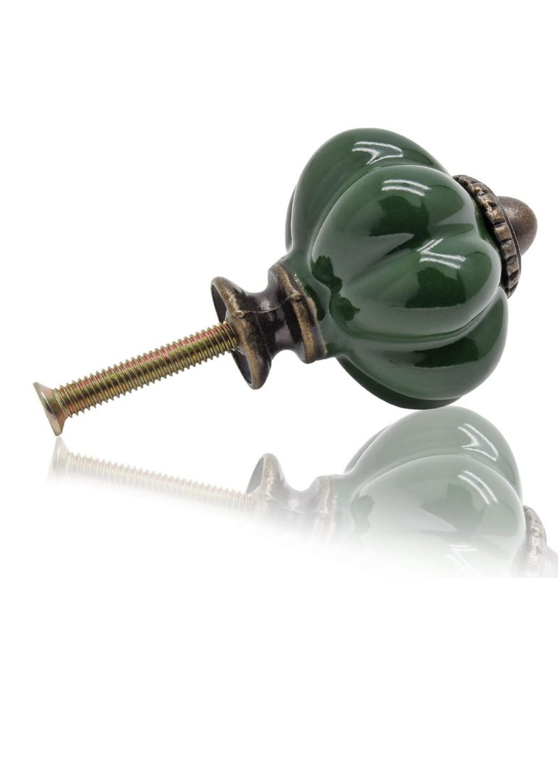 Generic 4pcs Dark Green Pumpkin Knobs, Vintage Ceramic Cabinet Knobs  - Image 3