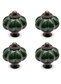 Generic 4pcs Dark Green Pumpkin Knobs, Vintage Ceramic Cabinet Knobs  - Image 1