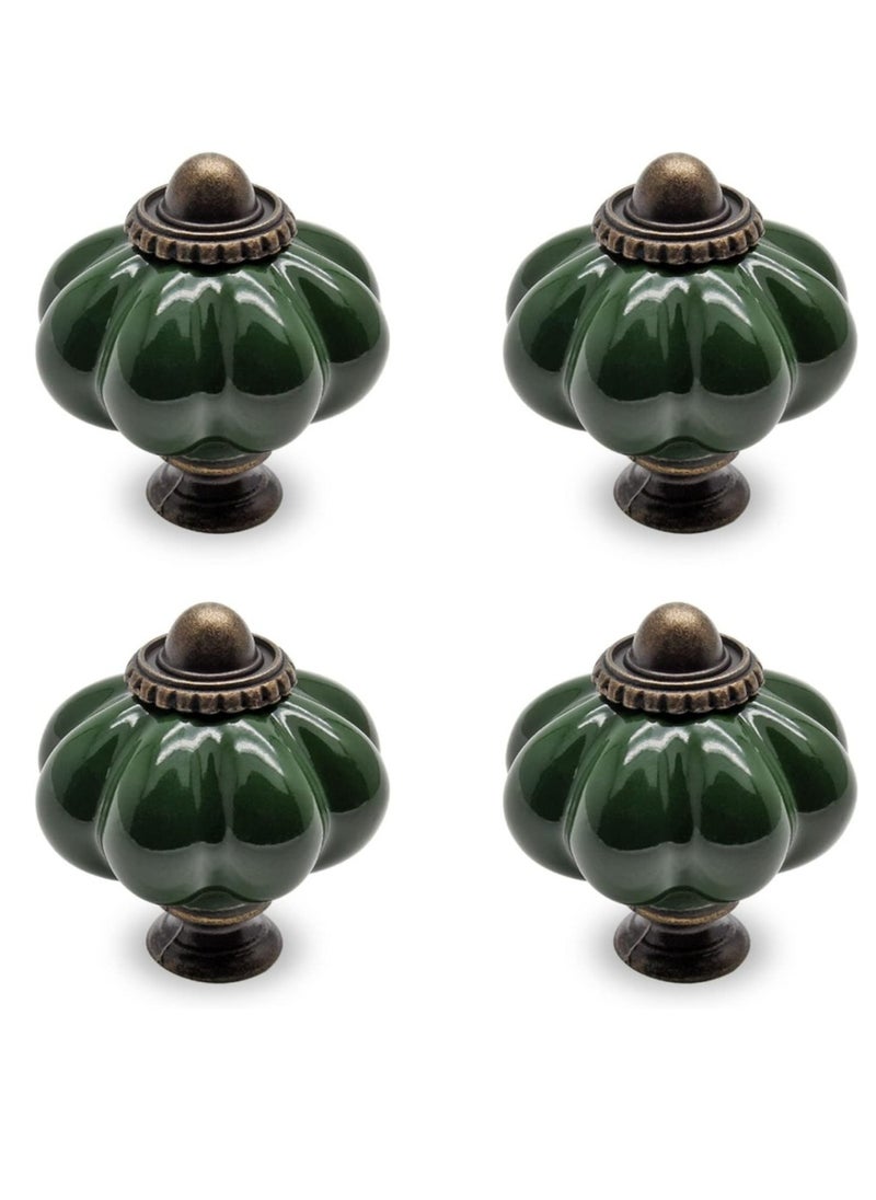 Generic 4pcs Dark Green Pumpkin Knobs, Vintage Ceramic Cabinet Knobs  - Image 1