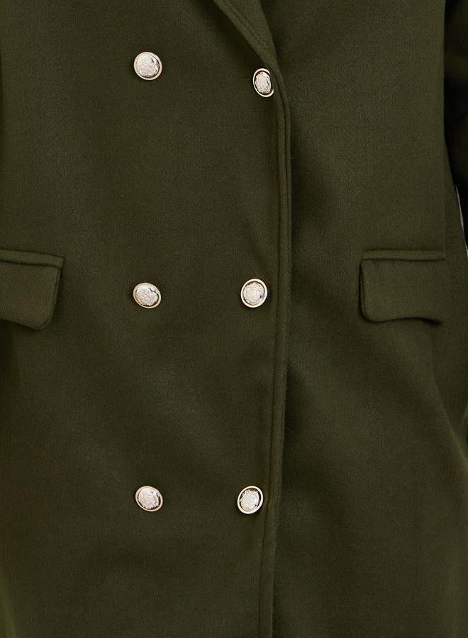 Styli Olive Regular Fit Double Breasted Wool Like Coat - Image 4