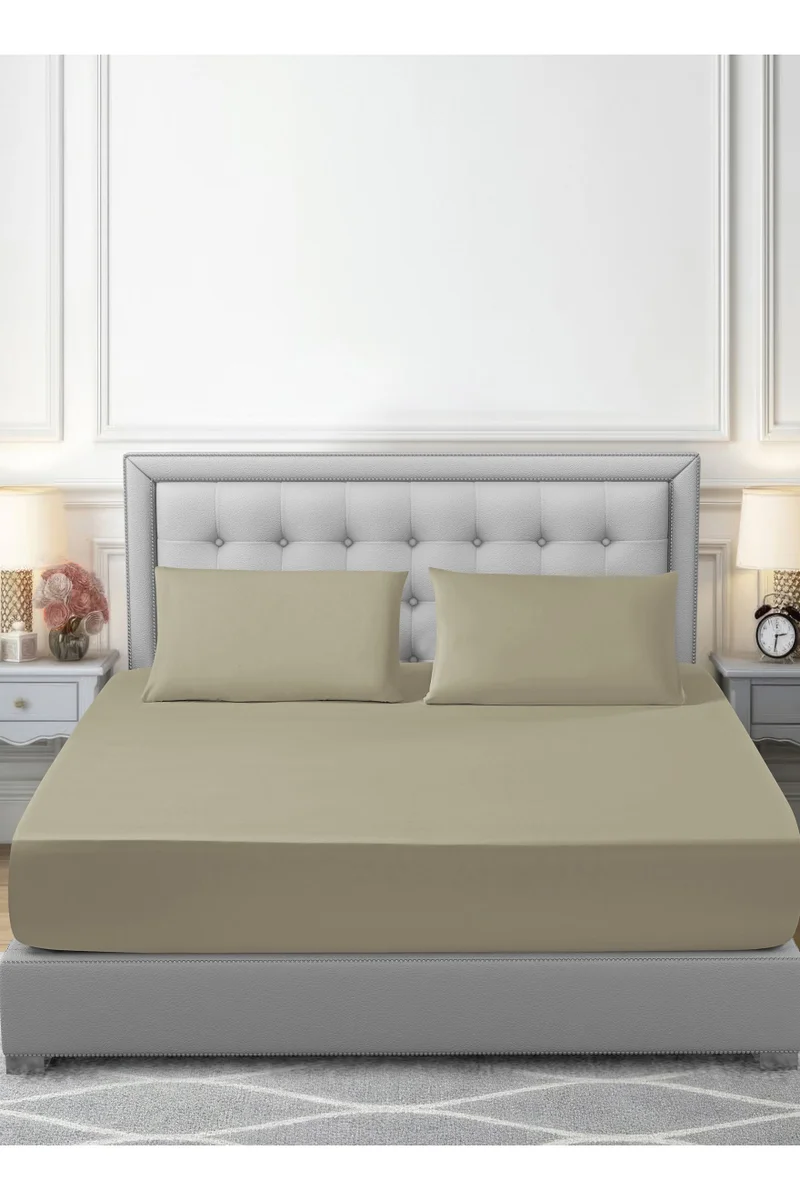 Donetella Bedding Fitted Sheet - Fits 200x200 Cm For King Bed - 3 Pcs (1 Fitted Sheet and 2 Pillowcases) - 35 Cm Deep Pocket - Solid Bed Sheet