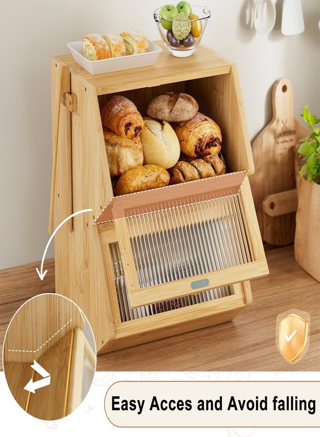 WOWLIVE Double Layer Bread Box for Kitchen Countertop, Large Bamboo Bread Storage Container for Homemade Bread, Farmhouse Bread Holder for Kitchen Counter Cabinet, Pantry, Cupboard (Natural, Medium) - Image 5