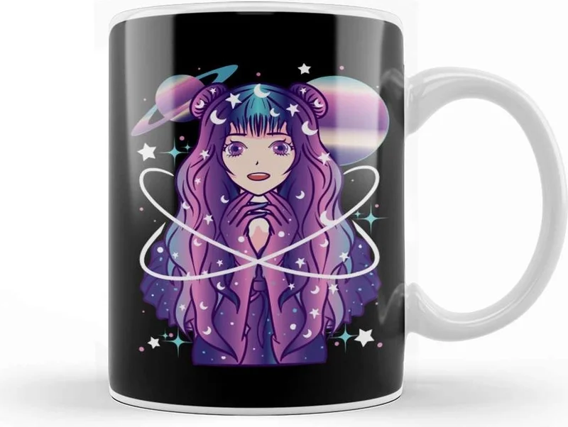Baskı Dükkanı Print Shop Galactic Anime Celestial Princess Manga Girl Goth Mug Porcelain