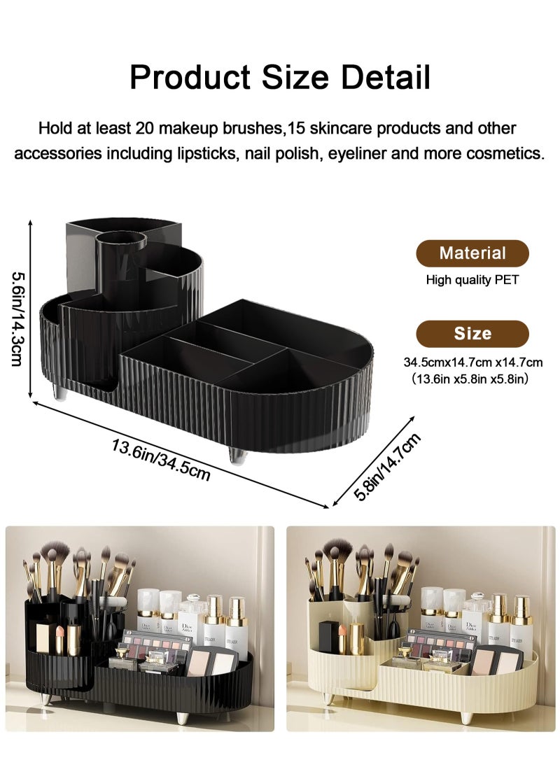 URbazaar Makeup Organizer, Upgraded 2-in-1 360 Rotating Makeup Brush Holder, Large Adjustable Cosmetic Storage for Vanity,Makeup Organizer Drawers for Skincare Cosmetic(White)  - Image 2