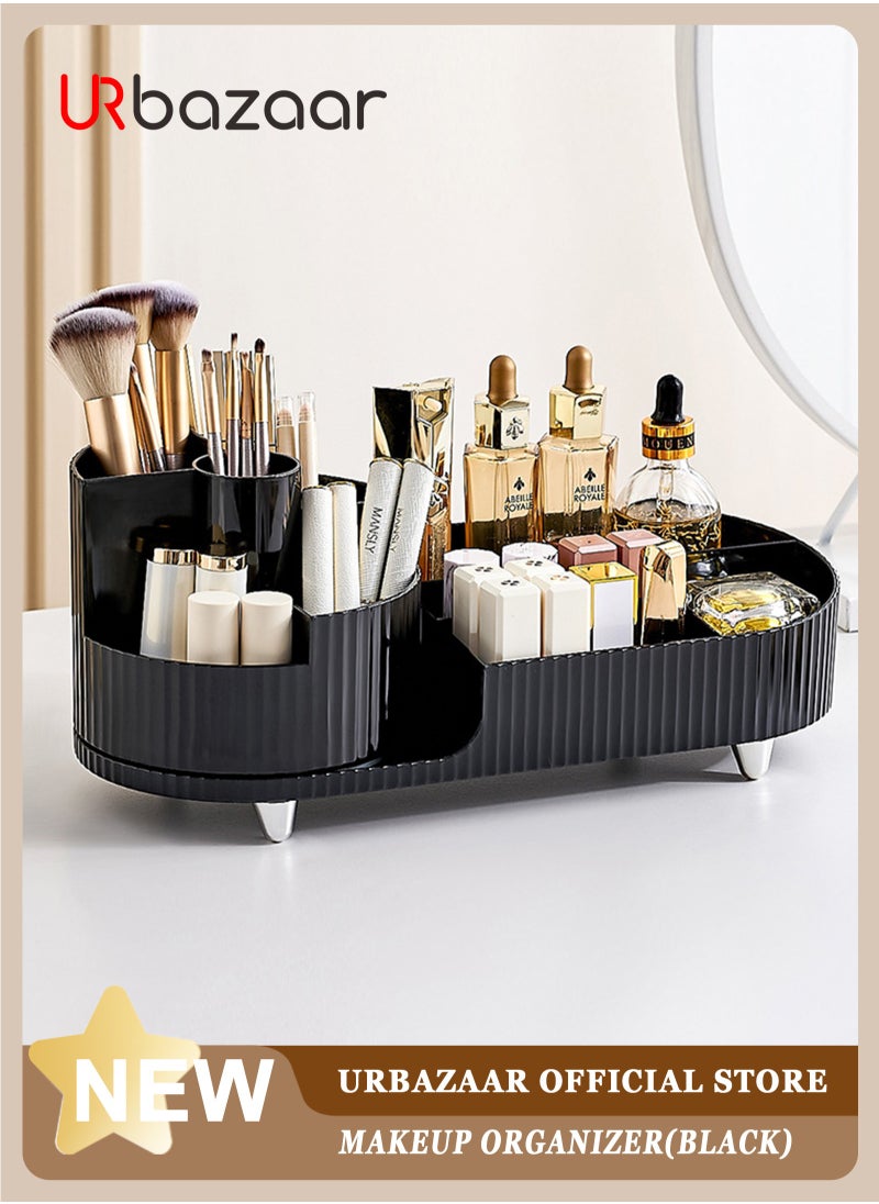 URbazaar Makeup Organizer, Upgraded 2-in-1 360 Rotating Makeup Brush Holder, Large Adjustable Cosmetic Storage for Vanity,Makeup Organizer Drawers for Skincare Cosmetic(White)  - Image 1