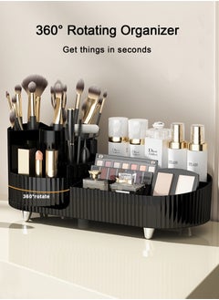 URbazaar Makeup Organizer, Upgraded 2-in-1 360 Rotating Makeup Brush Holder, Large Adjustable Cosmetic Storage for Vanity,Makeup Organizer Drawers for Skincare Cosmetic(White)  - Image 3