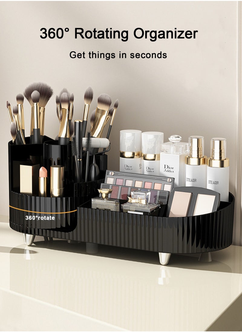 URbazaar Makeup Organizer, Upgraded 2-in-1 360 Rotating Makeup Brush Holder, Large Adjustable Cosmetic Storage for Vanity,Makeup Organizer Drawers for Skincare Cosmetic(White)  - Image 3