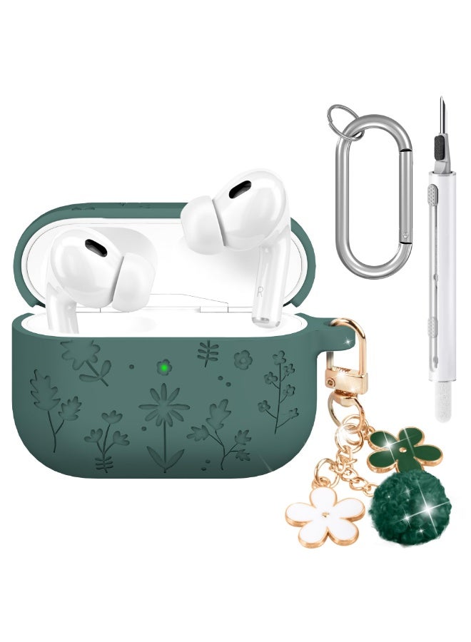 Arabest AirPods Pro 3 Case Cute with Cherry Blossom Keychain and Cleaning Kit, Soft Silicone Shockproof Flower Engraved Cover Compatible with AirPod Pro 3 Case Cover - Image 1