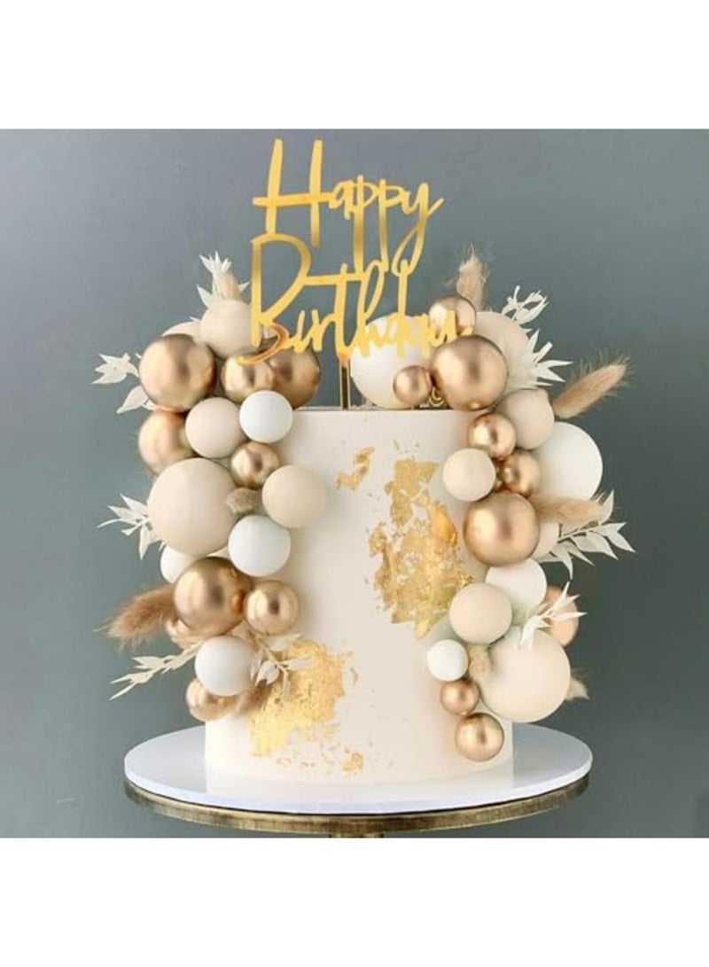 SYOSI تزيين كعكة كرات بوهو الكاكي مع لآلئ الذهب الأبيض، تزيينات أنيقة لعيد الميلاد والزفاف، مستلزمات حفلات استحمام الأطفال، زينة كعكة بموضوع بوهو (تصميم فاخر) - Image 1