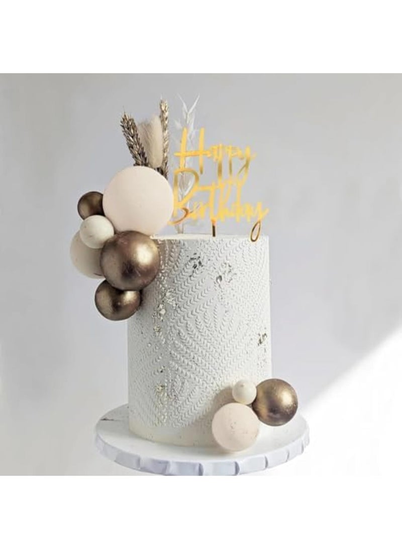 SYOSI تزيين كعكة كرات بوهو الكاكي مع لآلئ الذهب الأبيض، تزيينات أنيقة لعيد الميلاد والزفاف، مستلزمات حفلات استحمام الأطفال، زينة كعكة بموضوع بوهو (تصميم فاخر) - Image 2