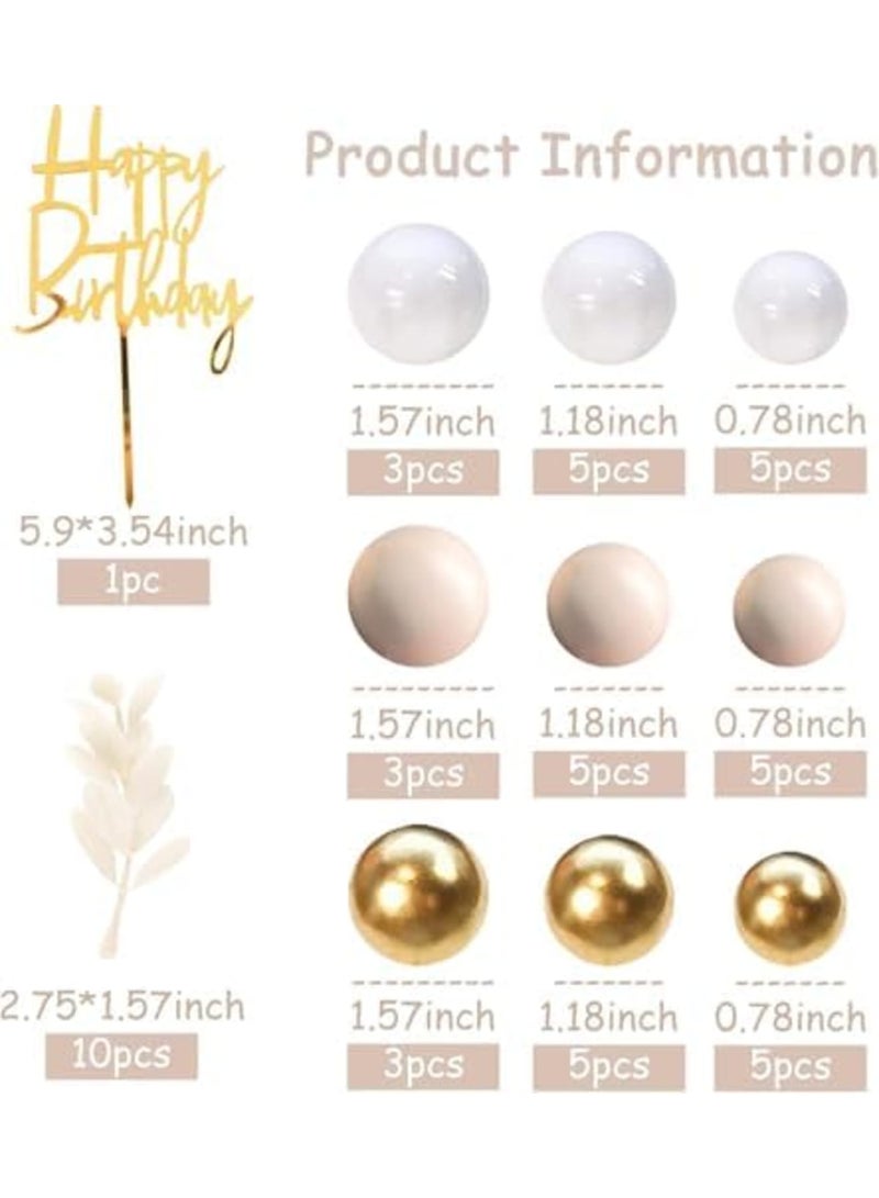 SYOSI تزيين كعكة كرات بوهو الكاكي مع لآلئ الذهب الأبيض، تزيينات أنيقة لعيد الميلاد والزفاف، مستلزمات حفلات استحمام الأطفال، زينة كعكة بموضوع بوهو (تصميم فاخر) - Image 4