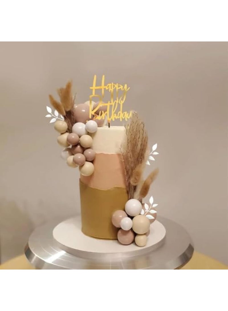 SYOSI تزيين كعكة كرات بوهو الكاكي مع لآلئ الذهب الأبيض، تزيينات أنيقة لعيد الميلاد والزفاف، مستلزمات حفلات استحمام الأطفال، زينة كعكة بموضوع بوهو (تصميم فاخر) - Image 5