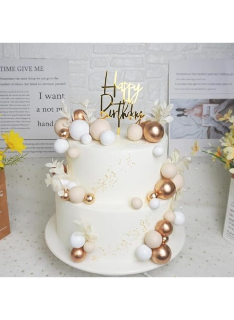 SYOSI تزيين كعكة كرات بوهو الكاكي مع لآلئ الذهب الأبيض، تزيينات أنيقة لعيد الميلاد والزفاف، مستلزمات حفلات استحمام الأطفال، زينة كعكة بموضوع بوهو (تصميم فاخر) - Image 3