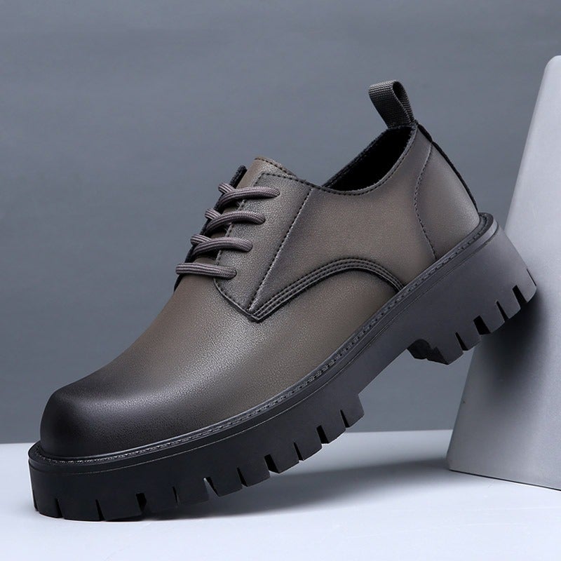 Men's Round-Toe Low-Top Martin Boots with Hidden Heel Lift - Breathable Casual Business Shoes, Anti-Slip Lace-Up Boots - Image 1