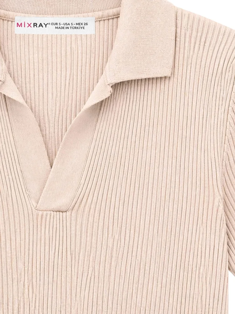ميكسراي MIXRAY Ribbed Polo Collar Blouse