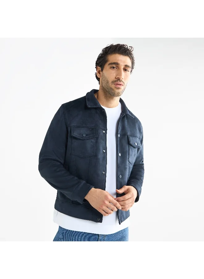 FAV Regular Fit Biker Jacket with Snap Button Closure