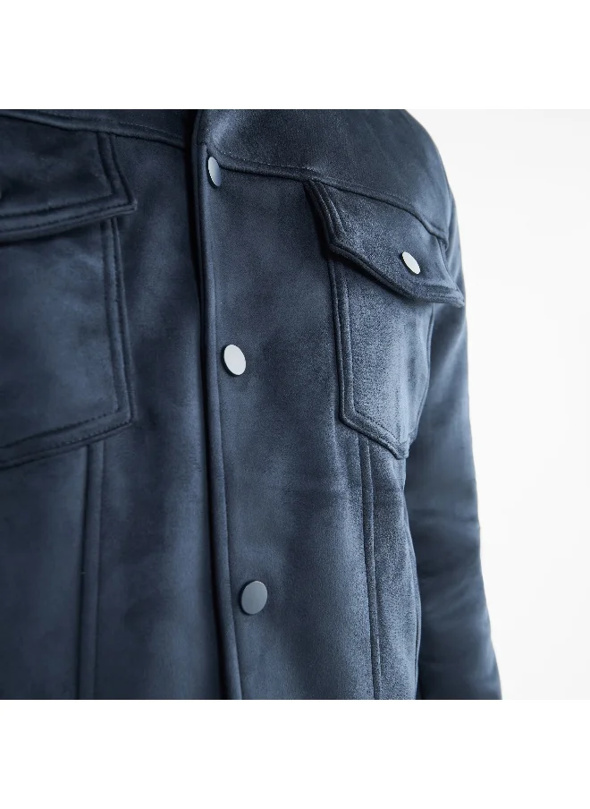 FAV Regular Fit Biker Jacket with Snap Button Closure