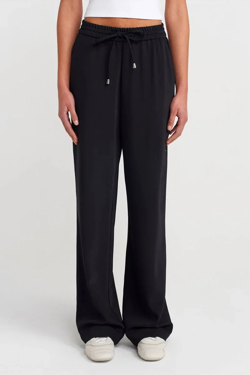 Dilvin Black DILVIN Wide-Leg Crepe Trousers for Women | Best Price UAE