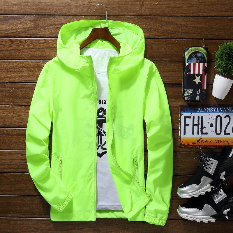Generic Summer Casual Jacket Mens Oversize Lightweight Couple Windbreaker 613 fluorescent green 