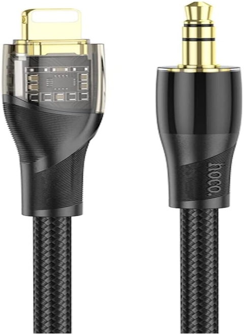Hoco UPA25 - Transparent Discovery Edition, Digital Audio Conversion Cable 3.5mm To Lightning Plug, Compatible With Apple iPhone iPad, Length: 1M - Black