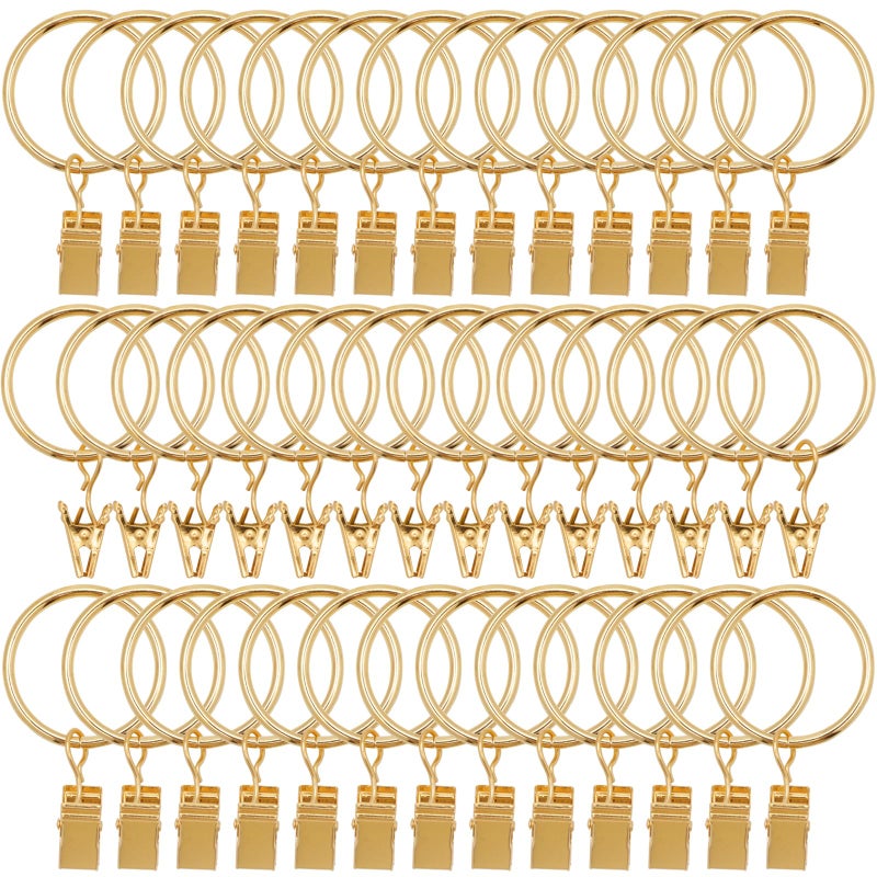 Datttcc 40 Pack Metal Curtain Rings with Clips, Drapery Clips with Rings, Curtain Hangers Clips, Drapes Rings 1.26 inch Interior Diameter, Golden - Image 1