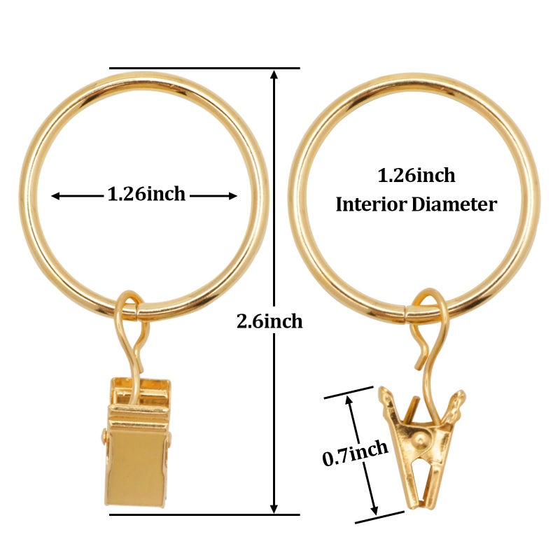 Datttcc 40 Pack Metal Curtain Rings with Clips, Drapery Clips with Rings, Curtain Hangers Clips, Drapes Rings 1.26 inch Interior Diameter, Golden - Image 2