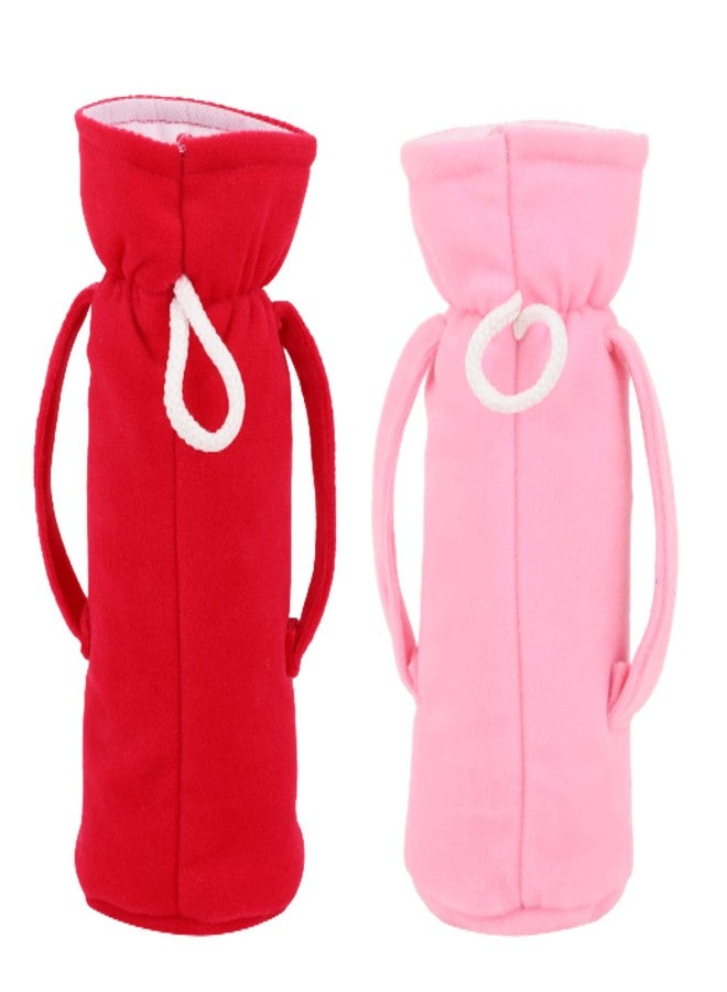 Da Anushi Soft Plush Stretchable Baby Feeding Handle Bottle Cover with Attractive Cartoon Design & Easy to Hold Strap for Newborn Babies, Suitable for 125-250 ML Bottle (Pack of 2, Rani BabyPink) - Image 2