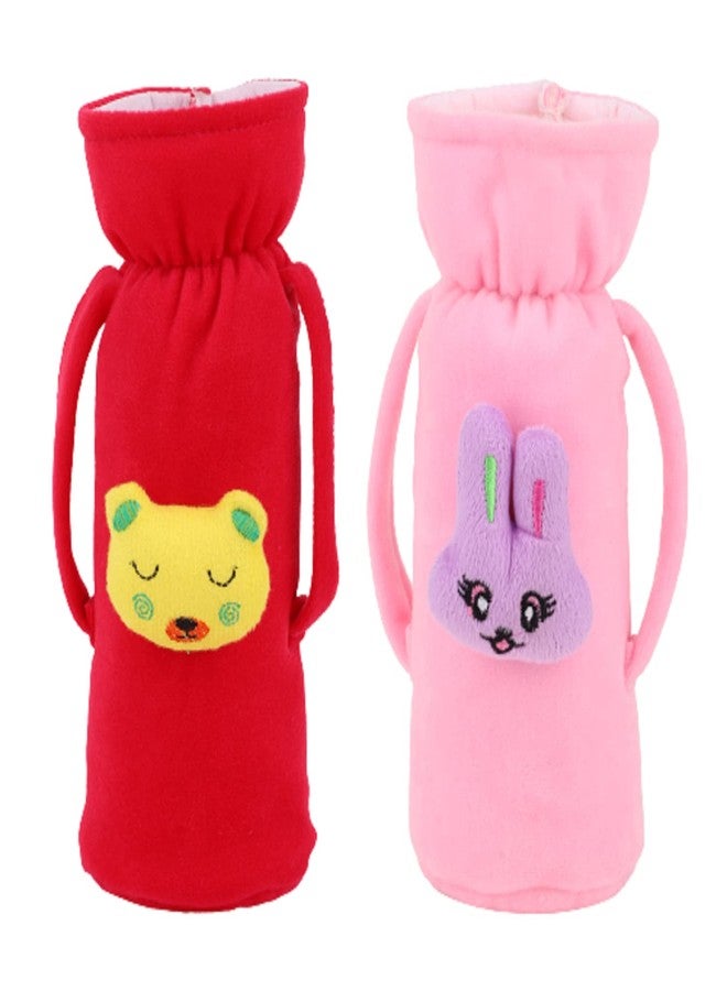 Da Anushi Soft Plush Stretchable Baby Feeding Handle Bottle Cover with Attractive Cartoon Design & Easy to Hold Strap for Newborn Babies, Suitable for 125-250 ML Bottle (Pack of 2, Rani BabyPink) - Image 1