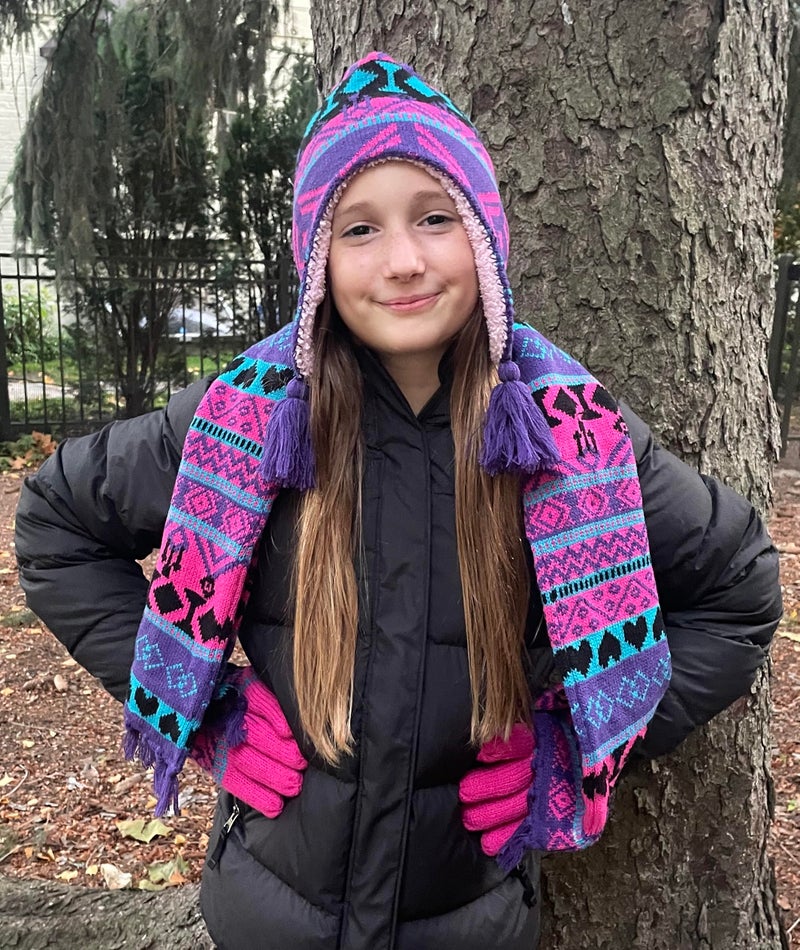N'Ice Caps Kids Hat Glove Scarf Girls Winter Knit Accessory Set Warm Sherpa Lined 3 Piece (8-12 Years, Fuchsia/Black/Neon Pink) - Image 3