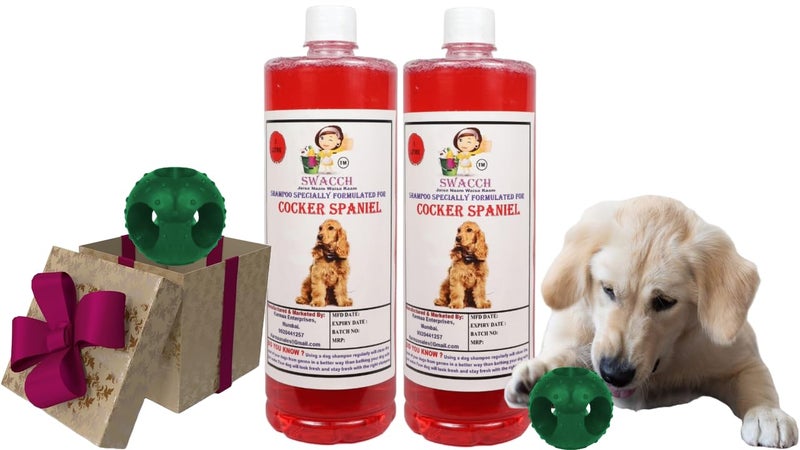Swacch Pet Shampoo | Puppy Safe Shampoo | PH Balanced | Ditch to Itch for Cocker Spaniel Dog Shampoo 2 Litre (Jasmine) + Goofy Ball Chew Toy Combo Pack - Image 1