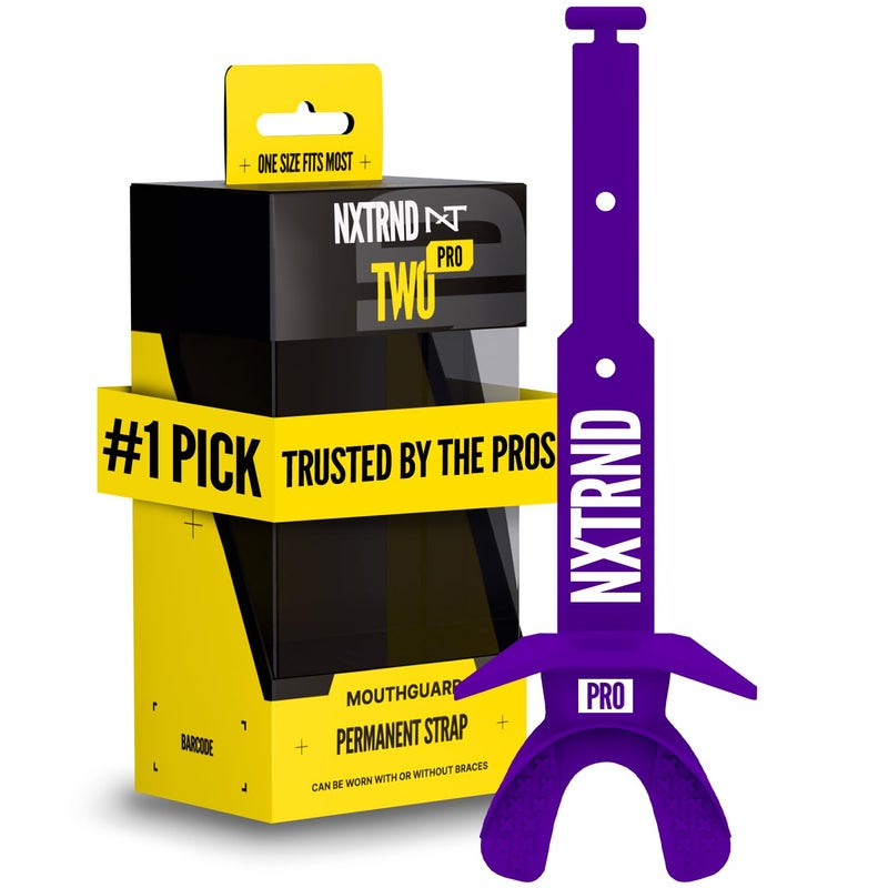 NXT NXTRND Nxtrnd Two Pro Football Mouth Guard  Permanent Strap  Fits Adult & Youth (Purple) - Image 1