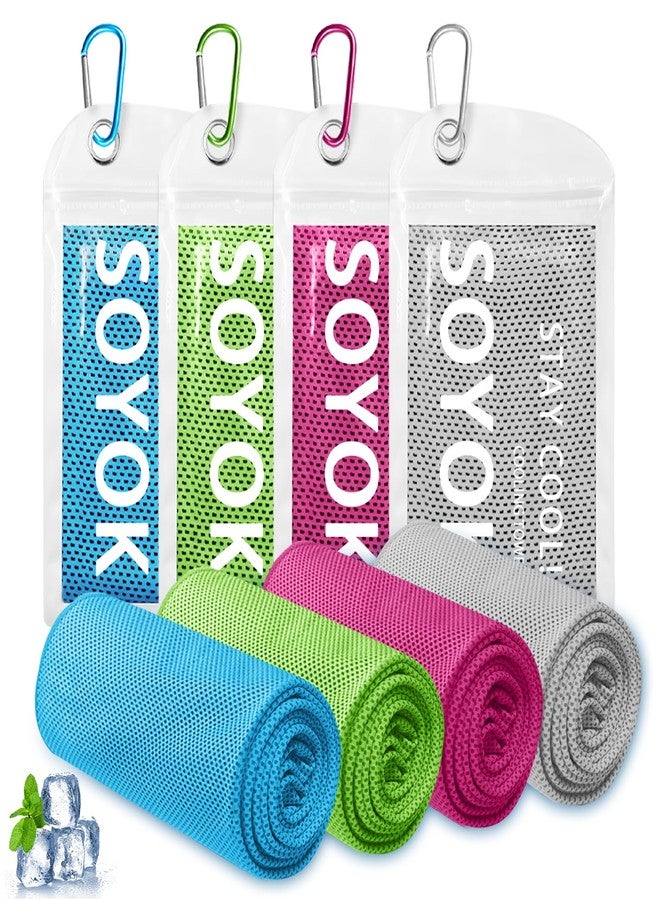 SOYOK 4 Packs Cooling Towels, 40" x 12" Microfiber Cooling Towels for Neck and Face, Soft Breathable Gym Towels for Working Out with Waterproof Bag & Carabiner, Sweat Towels for Running, Yoga, Travel, Climb - Image 1