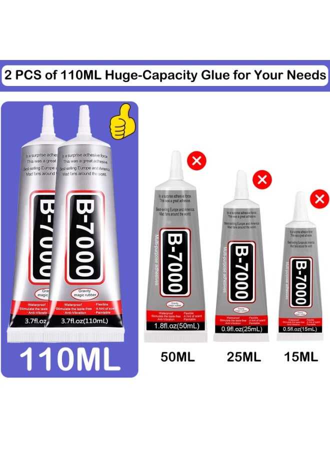 SUXUN Multi-functional Clear Glue, B7000 Craft Rhinestone Glue Set, 2 Bottles (110 Ml/3.7 Fl Oz), Includes 5 Dotting Pens and 1 Pair of Tweezers. Suitable for DIY Crafts, Makeup, Shoemaking, Jewelry Making, Nail Art, Etc. - Image 2