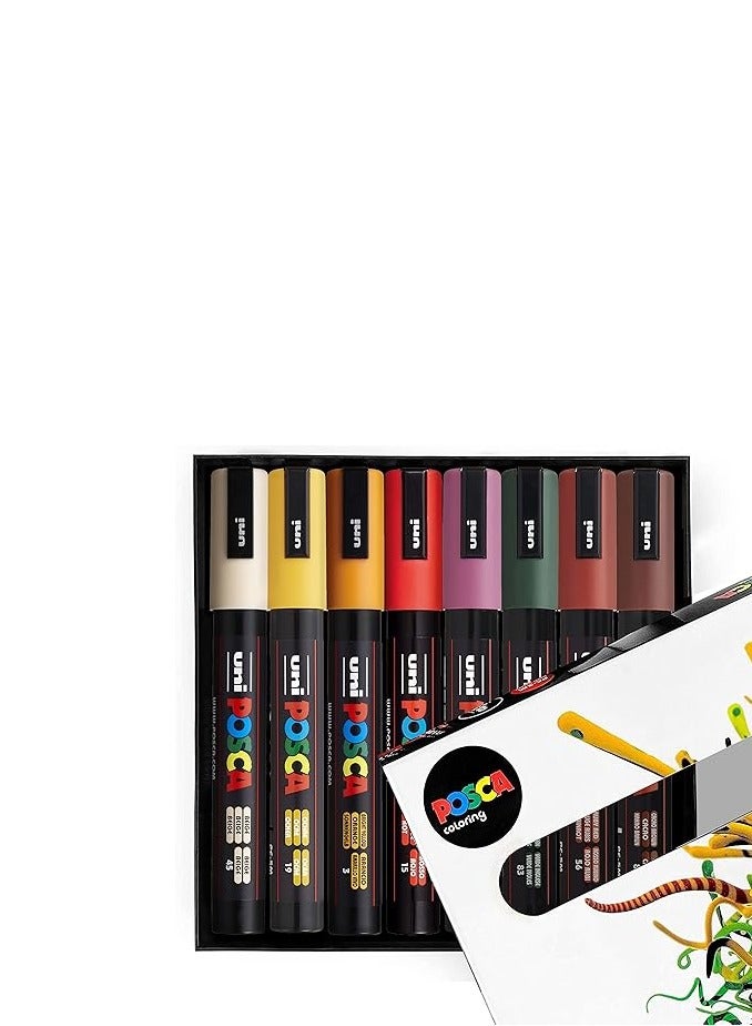 أقلام ماركر طلاء Posca PC-5M – مجموعة 8 قطع بألوان الخريف، مقاس 1.8-2.5 مم، في علبة هدايا