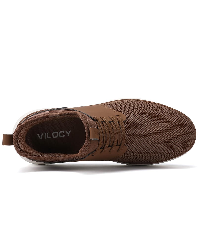VILOCY Mens Slip On Casual Dress Shoes Hands Free Laceless Fashion Sneakers Comfortable Mesh Tennis Walking Shoes All Brown,EU44 - Image 3