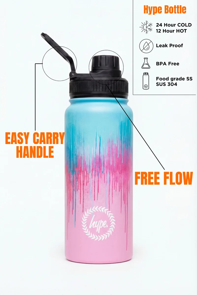 Just Hype HYPE Water Bottle Pink Teal Pastel Drips