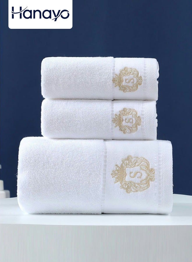 Hanayo 3 Pcs Towel Set Bathroom Face Bath Towel Set Cotton Towel Fast Absorbent Skin-friendly and Soft Includes Bath and Face Towel (White) - Image 1