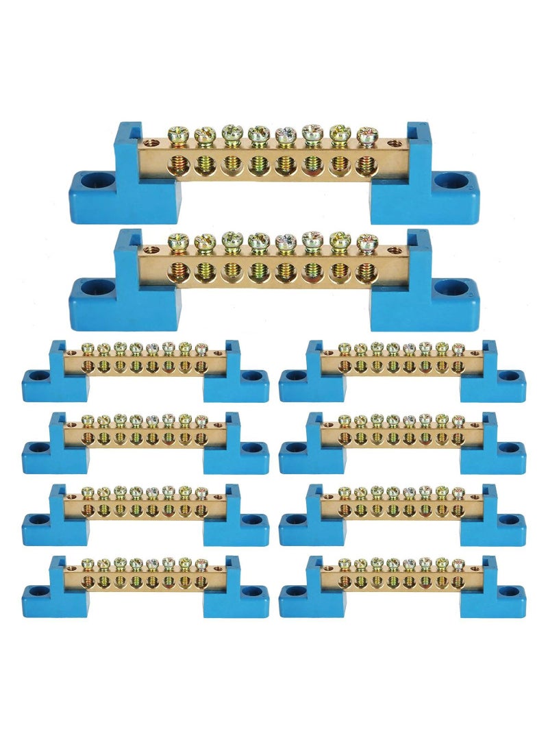 Excefore - 8 Terminal Bus Bar Terminal Block 10 Pack Brass Wire Screw Terminal for Car Boat Marine Ground Power Distribution Terminal Block - Image 1