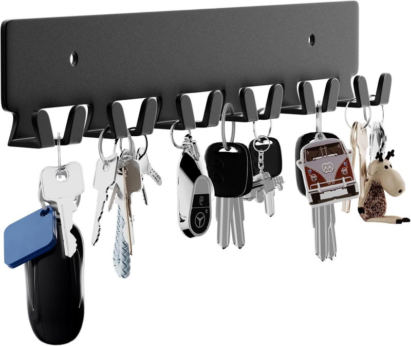 GTK Key Holder for Wall, Key Hooks with 12 Hooks, Wall Mounted Key Holder for Hallway, Self Adhesive Key Rack(Black) - Image 1